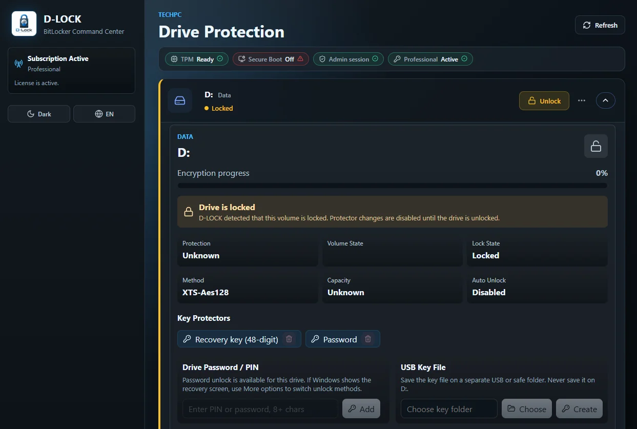 D-LOCK drive unlock controls